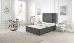 Somnior Flexby Linen Fabric Side Opening Ottoman Bed With Headboard in Charcoal - Size: King - thumbnail 2