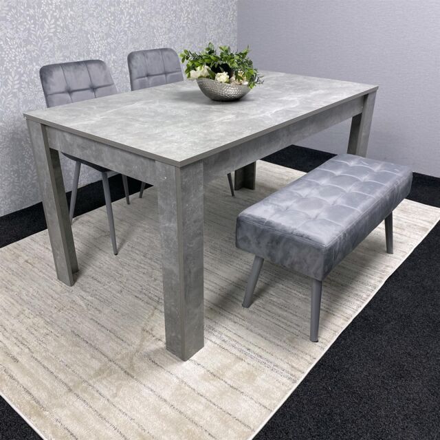 KOSY KOALA Grey Wooden Dining Table Set with 2 Chairs & 1 Bench, Room Furniture - Size: 140 cm x 80 cm - image 1