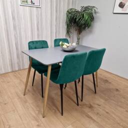 KOSY KOALA Wooden Grey Dining Set with 4 Green Velvet Chairs - thumbnail 2
