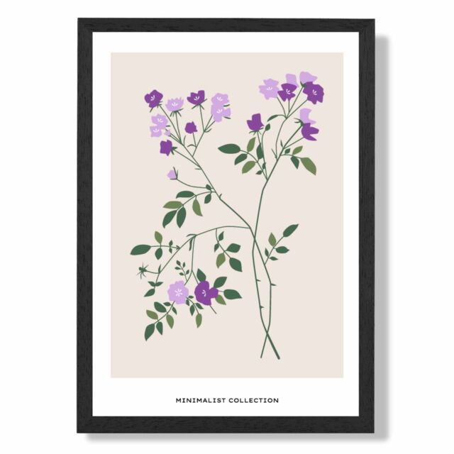 ARTZE Purple Vinca Plant Flower Market Minimalist Framed Print SIZE: A2 with Black Frame - Size: A4 - image 1