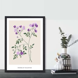 ARTZE Purple Vinca Plant Flower Market Minimalist Framed Print SIZE: A2 with Black Frame - Size: A4 - thumbnail 2