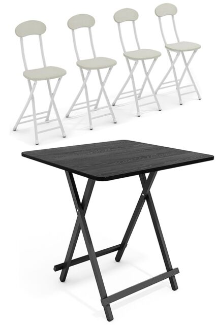 Living and Home 5pcs Folding Table and 4 Chairs Set Indoor Outdoor Bistro Kitchen Dining Set Furniture in Black - image 1