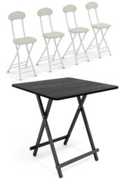 Living and Home 5pcs Folding Table and 4 Chairs Set Indoor Outdoor Bistro Kitchen Dining Set Furniture in Black - thumbnail 1