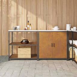 Berkfield Home with Shelf with Storage with Door Adjustable 2 pcs Rusty Weatheri in Brown - thumbnail 2