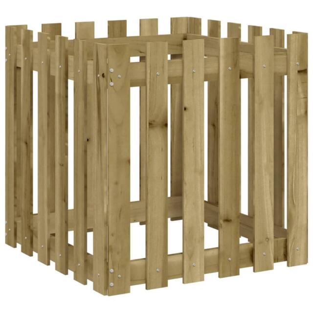 Berkfield Home Garden Planter with Fence Design 60x60x60 cm Impregnated Wood Pine in Brown - Size: 60 x 60 x 60 cm - image 1