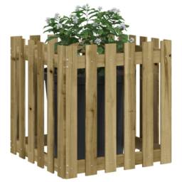 Berkfield Home Garden Planter with Fence Design 60x60x60 cm Impregnated Wood Pine in Brown - Size: 60 x 60 x 60 cm - thumbnail 3
