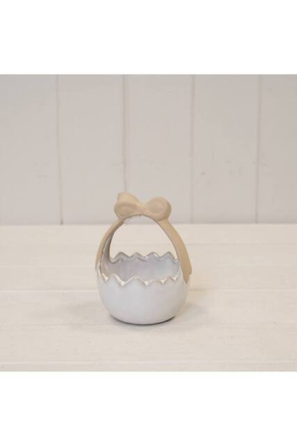 KDMD Ceramic Easter Egg Basket White Glazed with Unglazed Bow Handle - 12mm - image 1