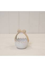 KDMD Ceramic Easter Egg Basket White Glazed with Unglazed Bow Handle - 12mm