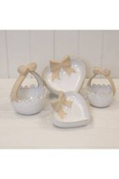 KDMD Ceramic Easter Egg Basket White Glazed with Unglazed Bow Handle - 12mm - thumbnail 3