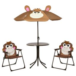 OUTSUNNY Kids Foldable Four-Piece Garden Set with Table, Chairs, Adjustable Umbrella in Brown - thumbnail 2