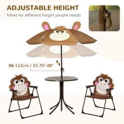 OUTSUNNY Kids Foldable Four-Piece Garden Set with Table, Chairs, Adjustable Umbrella in Brown - thumbnail 5