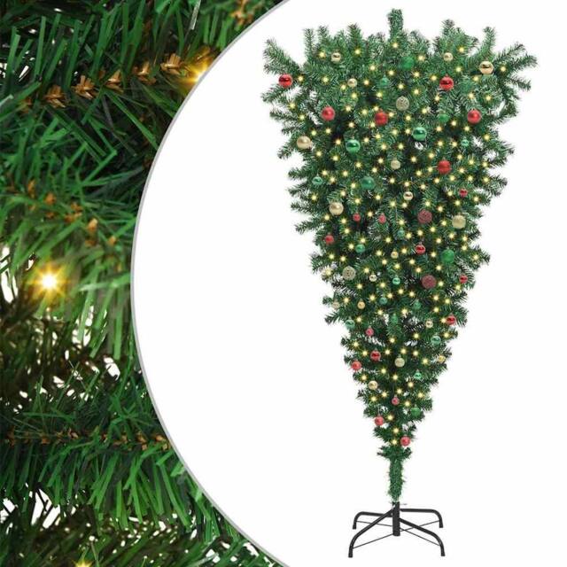 Berkfield Home Upside-down Artificial Pre-lit Christmas Tree with Ball Set in Green - image 1