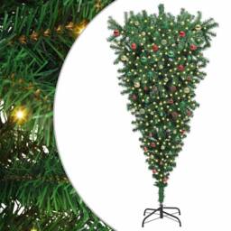 Berkfield Home Upside-down Artificial Pre-lit Christmas Tree with Ball Set in Green - thumbnail 1