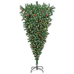 Berkfield Home Upside-down Artificial Pre-lit Christmas Tree with Ball Set in Green - thumbnail 2