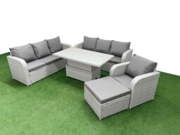 Fimous 8 Seater Poly Rattan Outdoor Garden Furniture Adjustable Lifting Dining or Coffee Table Sofa Set Patio 3 Seater Sofa Reclining Chair 3 Seater - thumbnail 2