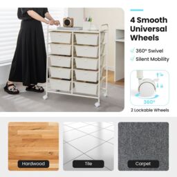 Costway 10 Drawers Storage Trolley Mobile Rolling Utility Cart Home Office Organizer in White - thumbnail 5