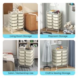 Costway 10 Drawers Storage Trolley Mobile Rolling Utility Cart Home Office Organizer in White - thumbnail 4