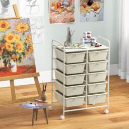 Costway 10 Drawers Storage Trolley Mobile Rolling Utility Cart Home Office Organizer in White - thumbnail 3