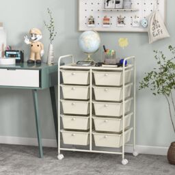 Costway 10 Drawers Storage Trolley Mobile Rolling Utility Cart Home Office Organizer in White - thumbnail 6