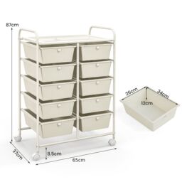 Costway 10 Drawers Storage Trolley Mobile Rolling Utility Cart Home Office Organizer in White - thumbnail 2
