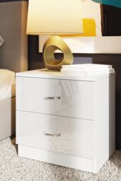 FWStyle Chilton 2 Drawer Bedside Table Chest White Gloss (H) 46 (W) 45 (D) 40cm - thumbnail 1