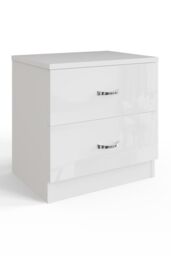 FWStyle Chilton 2 Drawer Bedside Table Chest White Gloss (H) 46 (W) 45 (D) 40cm - thumbnail 2
