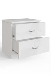FWStyle Chilton 2 Drawer Bedside Table Chest White Gloss (H) 46 (W) 45 (D) 40cm - thumbnail 3
