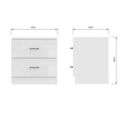 FWStyle Chilton 2 Drawer Bedside Table Chest White Gloss (H) 46 (W) 45 (D) 40cm - thumbnail 6