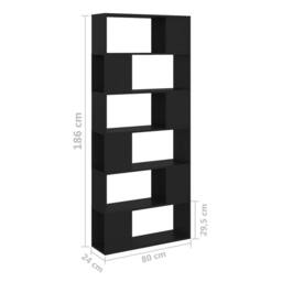 Berkfield Home Classic Book Cabinet Room Divider Black 80x24x186 cm Engineered Wood - Size: 80 x 24 x 186 cm - thumbnail 7