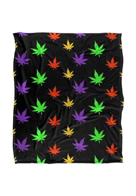 JQ Licensing James Piazza Neon Marijuana Pot Leaves Pattern Silky Touch Super Soft Throw Blanket 152 X 127 cm in White - image 1