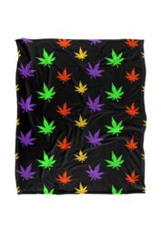 JQ Licensing James Piazza Neon Marijuana Pot Leaves Pattern Silky Touch Super Soft Throw Blanket 152 X 127 cm in White - thumbnail 1