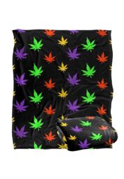 JQ Licensing James Piazza Neon Marijuana Pot Leaves Pattern Silky Touch Super Soft Throw Blanket 152 X 127 cm in White - thumbnail 2