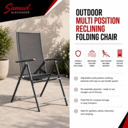 Samuel Alexander Outdoor Garden Patio Multi Position Reclining Folding Chair in Black & Silver in Grey - thumbnail 8