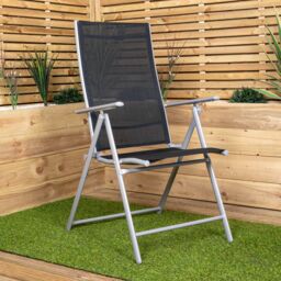 Samuel Alexander Outdoor Garden Patio Multi Position Reclining Folding Chair in Black & Silver in Grey - thumbnail 2