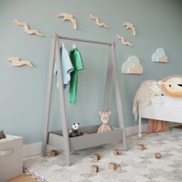 EONLION Grey Wooden Hanging Dress Up Clothes Rail Rack Display Stand Extra Storage Shelf - thumbnail 1