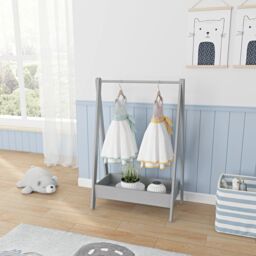EONLION Grey Wooden Hanging Dress Up Clothes Rail Rack Display Stand Extra Storage Shelf - thumbnail 3
