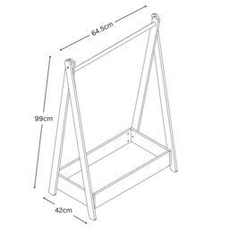 EONLION Grey Wooden Hanging Dress Up Clothes Rail Rack Display Stand Extra Storage Shelf - thumbnail 2