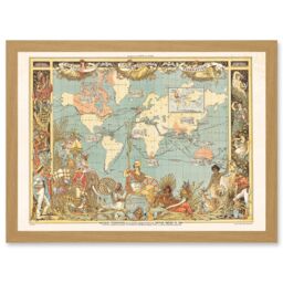 Artery8 Crane 1886 Pictorial Map British Empire World Colonial Brittania Artwork Framed Wall Art Print A4 in Light Oak - thumbnail 1