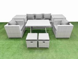 Fimous 9 Pieces Outdoor PE Rattan Sofa Armchair Set with 2 Side Tables in Light Grey - thumbnail 2