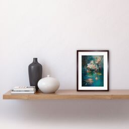 "Artery8 Wall Art Print Low Hanging Cherry Blossom Branch in River Stream Modern Watercolour Painting Artwork Framed 9X7 Inch - Size: W7"" x H9""" - thumbnail 2