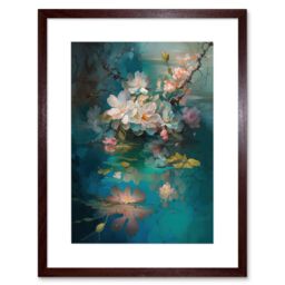 "Artery8 Wall Art Print Low Hanging Cherry Blossom Branch in River Stream Modern Watercolour Painting Artwork Framed 9X7 Inch - Size: W7"" x H9""" - thumbnail 1