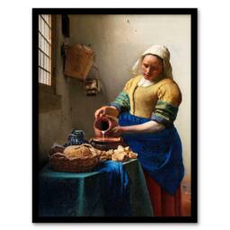 Artery8 Johannes Vermeer Framed Wall Art Print The Milkmaid Portrait in Beige - Size: A4 - thumbnail 1