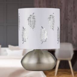 First Choice Lighting Jenson - Brushed Chrome Touch Table Lamp with White Fern Shade in Silver - thumbnail 3