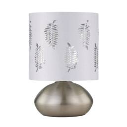 First Choice Lighting Jenson - Brushed Chrome Touch Table Lamp with White Fern Shade in Silver - thumbnail 1