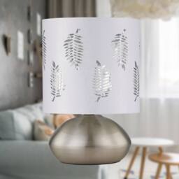 First Choice Lighting Jenson - Brushed Chrome Touch Table Lamp with White Fern Shade in Silver - thumbnail 2