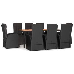 Berkfield Home 9 Piece Garden Dining Set Black Poly Rattan&Solid Wood Acacia - thumbnail 2