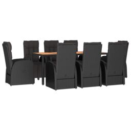 Berkfield Home 9 Piece Garden Dining Set Black Poly Rattan&Solid Wood Acacia - thumbnail 3