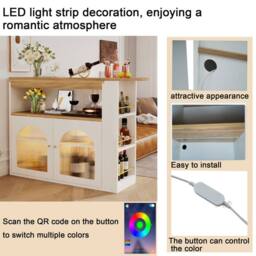 Merax Rotating Breakfast Bar Table with LED Light & Storage in White - thumbnail 8