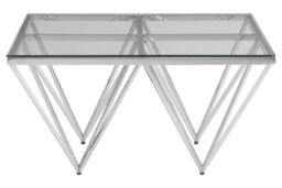 Orsina Sleek Spike Base Coffee Table, Silver Finish Modern Coffee Table For Livingroom, Durable Decorative Table