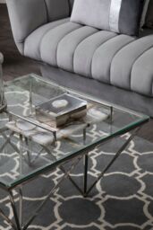 Orsina Sleek Spike Base Coffee Table, Silver Finish Modern Coffee Table For Livingroom, Durable Decorative Table - thumbnail 2